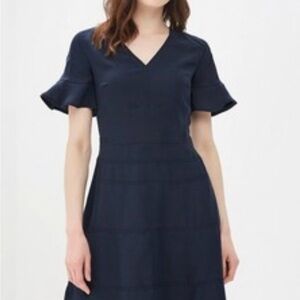 Banana Republic Navy Blue Dress Flutter Sleeve Fit & Flare Pockets V-neck Size 8
